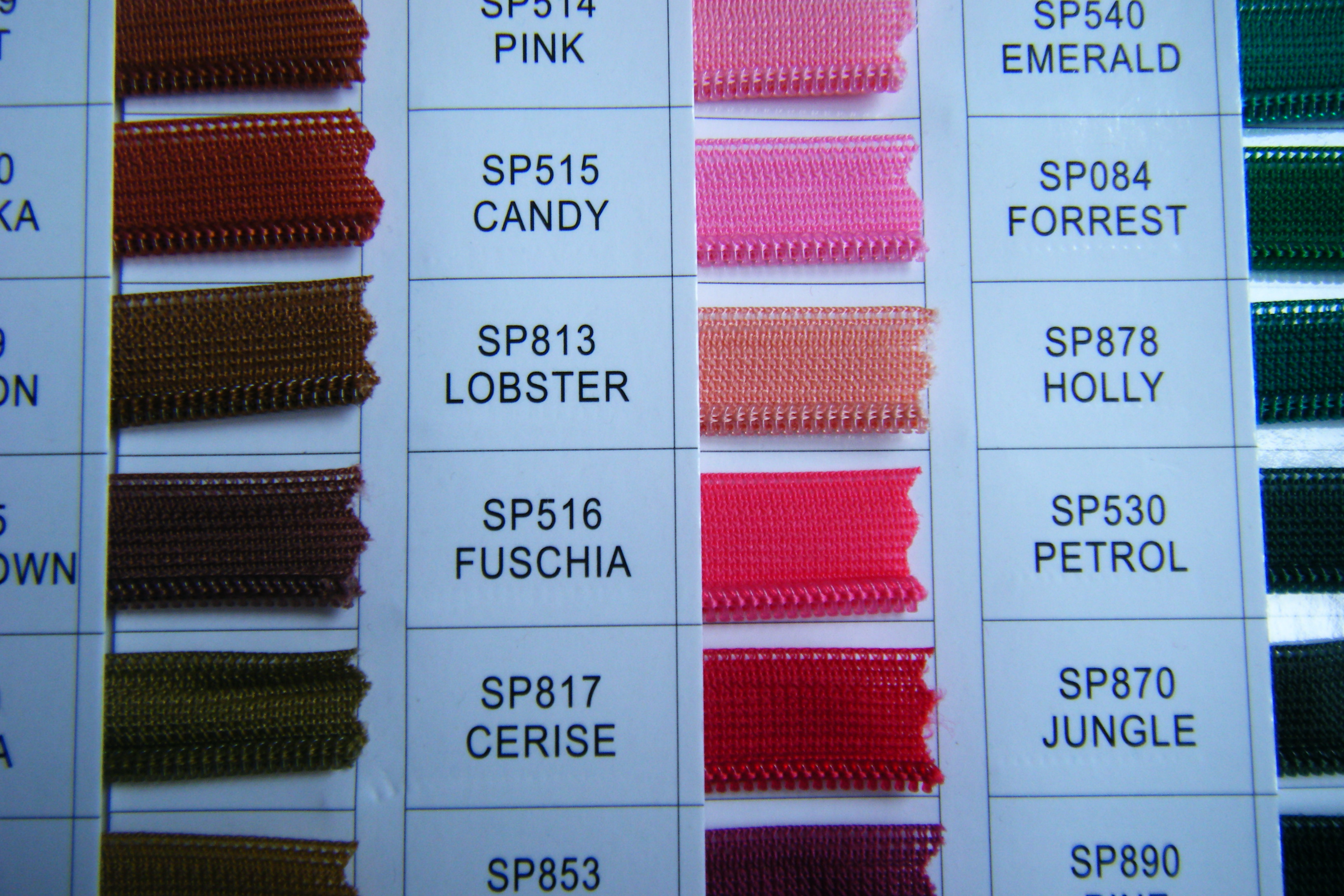Zipper color card